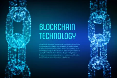 Block chain. Crypto currency. Blockchain concept. 3D wireframe chain with dig 스톡 일러스트