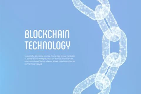 Block chain. Crypto currency. Blockchain concept. 3D wireframe chain with dig 스톡 일러스트