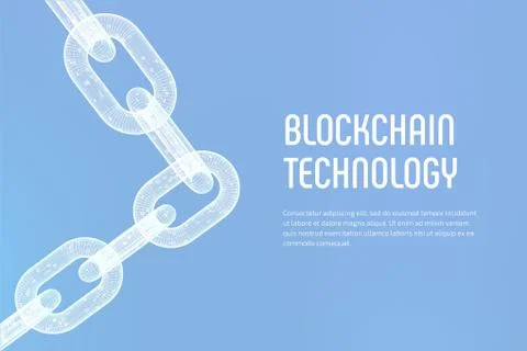 Block chain. Crypto currency. Blockchain concept. 3D wireframe chain with dig Stock Illustration