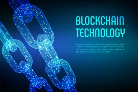Block chain. Crypto currency. Blockchain concept. 3D wireframe chain with dig イラスト素材