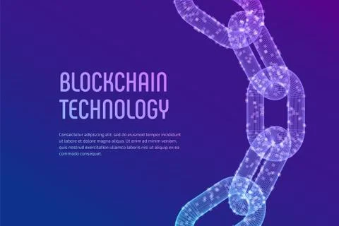 Block chain. Crypto currency. Blockchain concept. 3D wireframe chain with dig Stock Illustration
