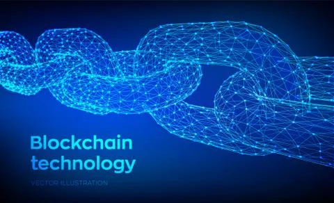 Block chain. Crypto currency. Blockchain concept. 3D Low polygonal chain cons 库存插图