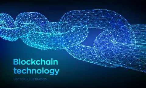 Block chain. Crypto currency. Blockchain concept. 3D Low polygonal chain cons Stock Illustration