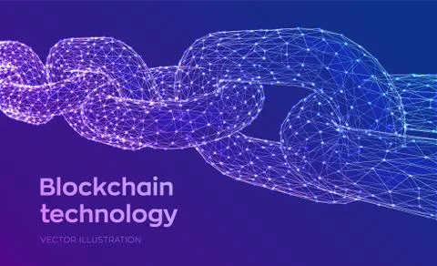 Block chain. Crypto currency. Blockchain concept. 3D Low polygonal chain Illustrazione stock