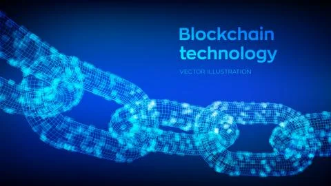 Block chain. Crypto currency. Blockchain concept. 3D wireframe chain with dig Stock Illustration