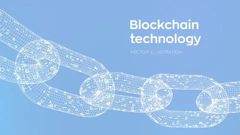 Block chain. Crypto currency. Blockchain concept. 3D wireframe chain with dig Illustrazione stock