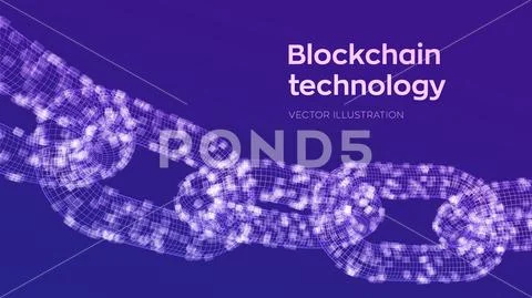 Block chain. Crypto currency. Blockchain concept. 3D wireframe chain with dig Stock Illustration