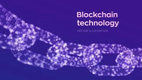 Block chain. Crypto currency. Blockchain concept. 3D wireframe chain with dig 스톡 일러스트