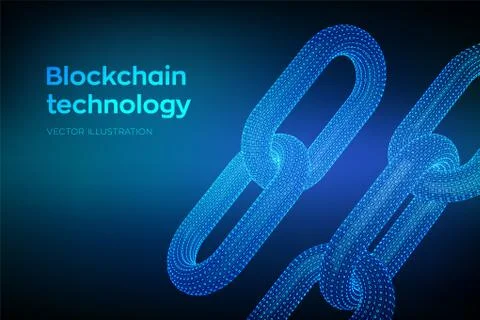 Block chain. Crypto currency. Hyperlink chain. Blockchain concept. 3D wirefra Stock Illustration