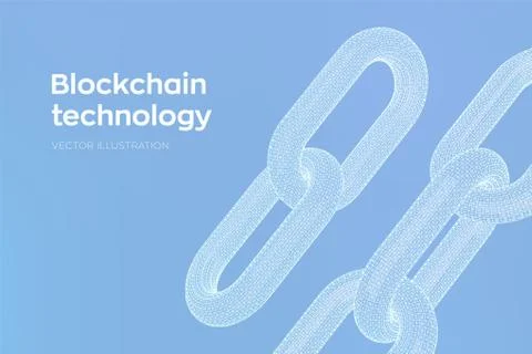 Block chain. Crypto currency. Hyperlink chain. Blockchain concept. 3D wirefra 库存插图