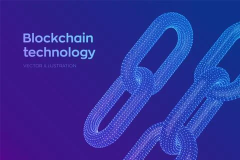 Block chain. Crypto currency. Hyperlink chain. Blockchain concept. 3D wirefra Stock Illustration