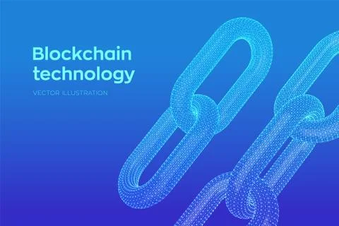 Block chain. Crypto currency. Hyperlink chain. Blockchain concept. 3D wirefra Stock Illustration