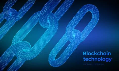 Block chain. Crypto currency. Hyperlink chain. Blockchain concept. 3D wireframe Illustrazione stock