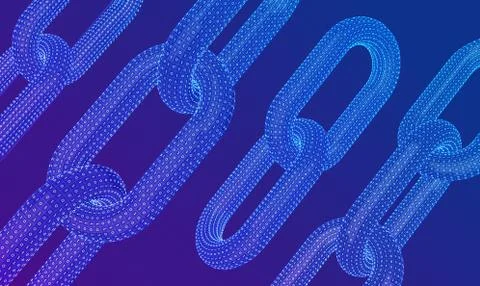 Block chain. Crypto currency. Hyperlink chain. Blockchain concept. 3D wirefra イラスト素材