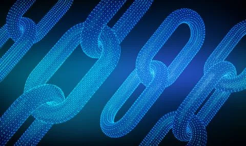 Block chain. Crypto currency. Hyperlink chain. Blockchain concept. 3D wirefra Stock Illustration