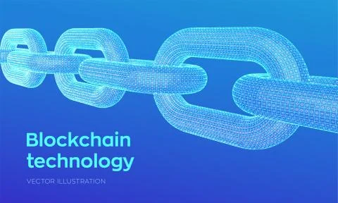 Block chain. Crypto currency. Hyperlink chain. Blockchain concept. 3D wirefra イラスト素材
