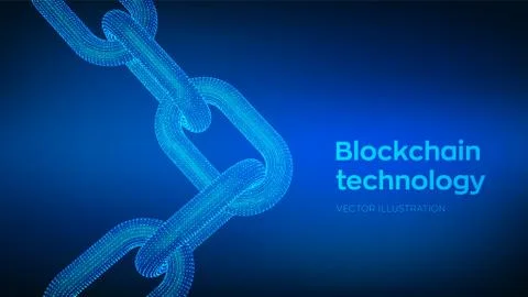 Block chain. Crypto currency. Hyperlink chain. Blockchain concept. 3D wirefra Illustrazione stock