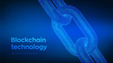 Block chain. Crypto currency. Hyperlink chain. Blockchain concept. 3D wirefra Illustrazione stock