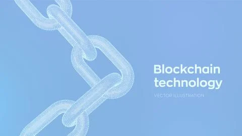 Block chain. Crypto currency. Hyperlink chain. Blockchain concept. 3D wirefra Stock Illustration