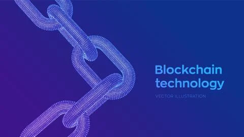 Block chain. Crypto currency. Hyperlink chain. Blockchain concept. 3D wirefra Illustrazione stock