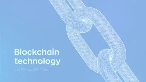 Block chain. Crypto currency. Hyperlink chain. Blockchain concept. 3D wirefra イラスト素材