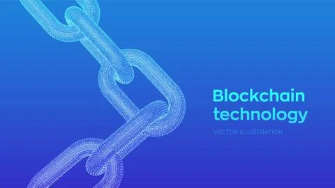 Block chain. Crypto currency. Hyperlink chain. Blockchain concept. 3D wirefra 库存插图