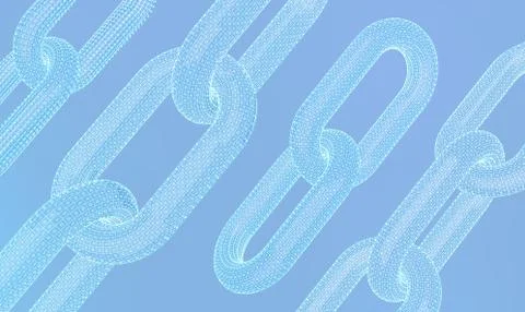 Block chain. Crypto currency. Hyperlink chain. Blockchain concept. 3D wirefra Stock Illustration