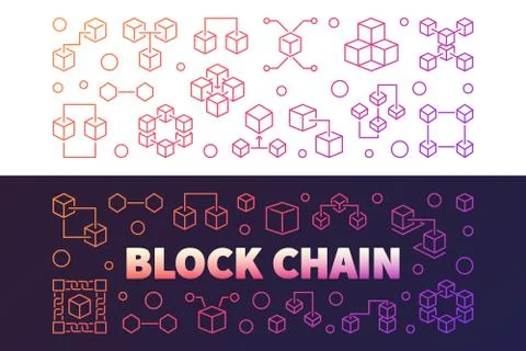 Block Chain cryptocurrency vector colored outline banners Stockillustratie