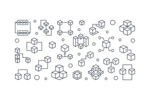 Block Chain cryptocurrency vector minimal outline banner Stockillustratie
