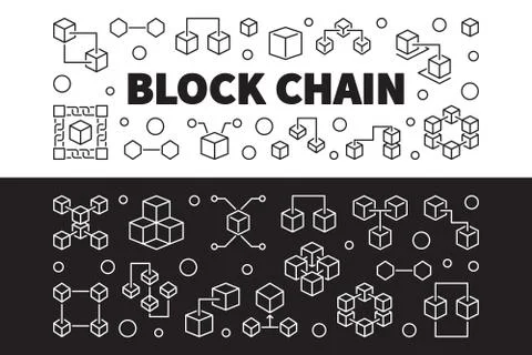 Block Chain cryptocurrency vector outline banners Stock Illustration