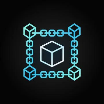 Block chain cube blue concept line icon. Blockchain symbol Illustrazione stock
