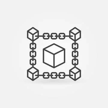 Block chain cube line vector icon. Blockchain technology symbol Stock Illustration