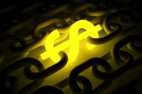 Block chain dollar neon concept self illumination background 3D illustration Stock Illustration