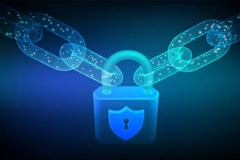 Block chain. Lock. Cyber security, safe, privacy or other concept. 3D wirefra イラスト素材
