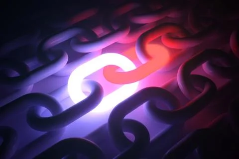 Block chain neon concept self illumination background 3D illustration Stock Illustration