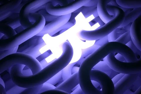Block chain neon concept self illumination background 3D illustration Stock Illustration