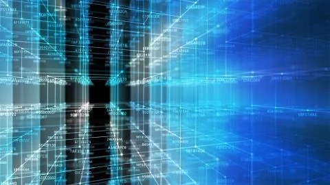 Block chain network and programming concept 库存插图