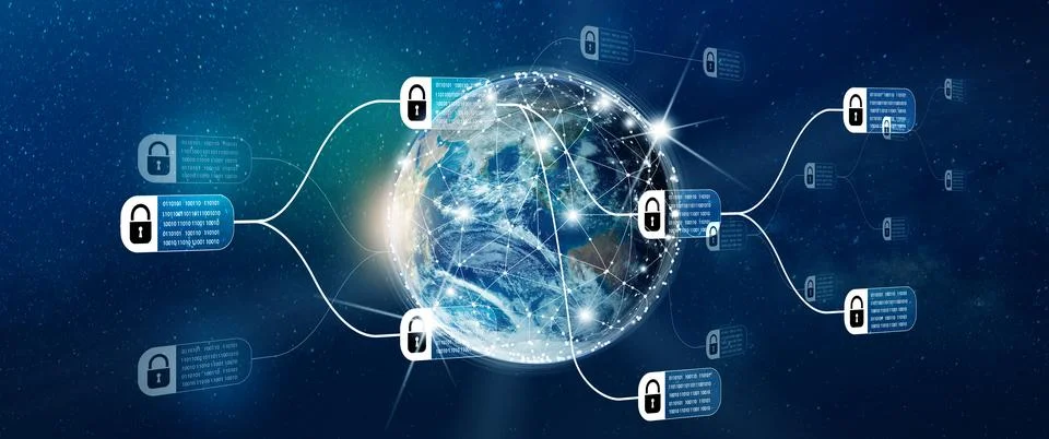 Block chain network Concept. Distributed Ledger Technology (DLT). Stock Illustration