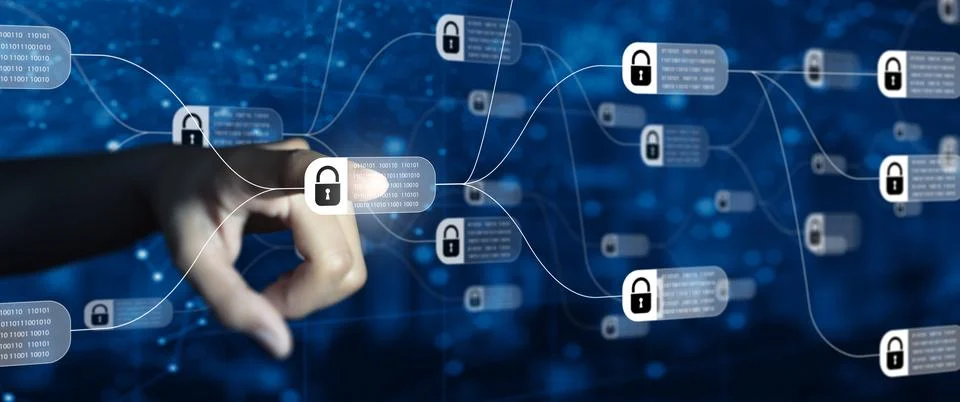 Block chain network Concept. Distributed Ledger Technology (DLT). Stock Photos