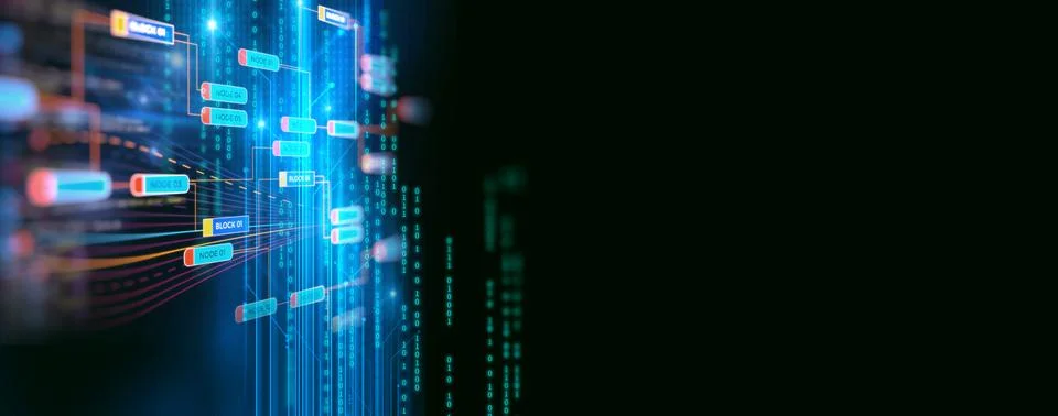 Block chain network concept on technology background Stock Photos