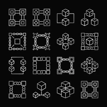 Block chain silver icons. Vector set of blockchain linear signs Stock Illustration