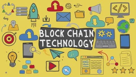 Block Chain Technology, Yellow Illustration Graphic Technology Concept Stock Illustration
