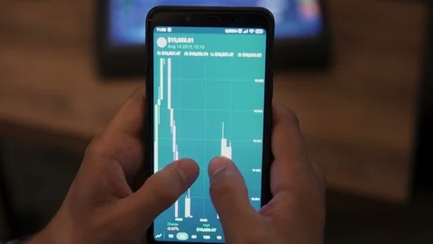 Block-chain, trading online, Cryptocurrency trend graph. Close-up Man touching Stock Footage 117065592