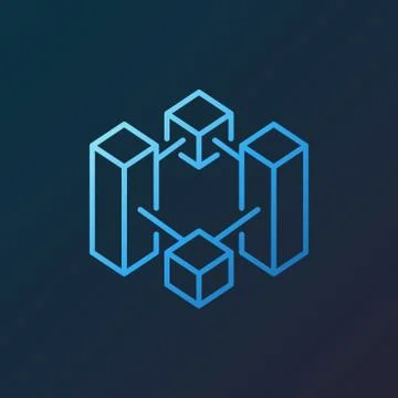 Block chain vector blue outline icon on dark background 库存插图