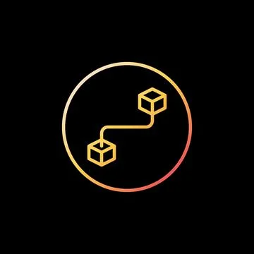 Block-Chain vector concept yellow line icon. Circle with Blockchain round symbol 库存插图