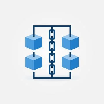 Block chain vector icon. Blue cubes with chain symbol 库存插图