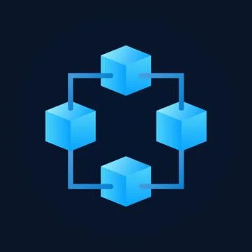 Block chain vector icon made with four bright blue cubes Illustrazione stock