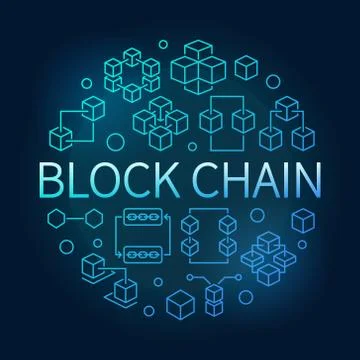 Block Chain vector round blue outline bright illustration 库存插图