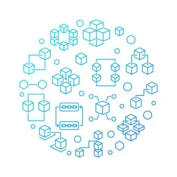 Block Chain vector round blue illustration in thin line style 库存插图