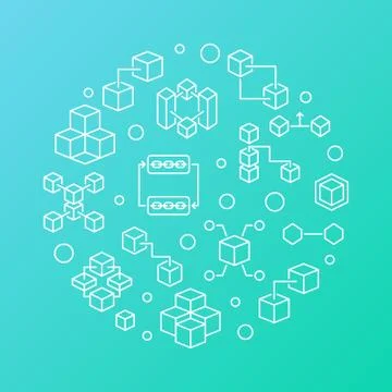 Block Chain vector round creative illustration in outline style 스톡 일러스트